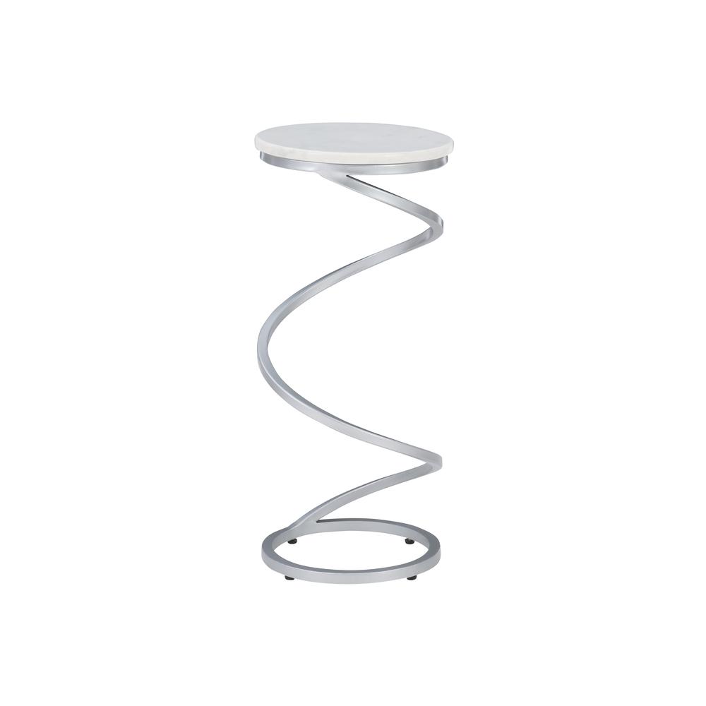 Rian Spiral Drink Table Silver White Marble