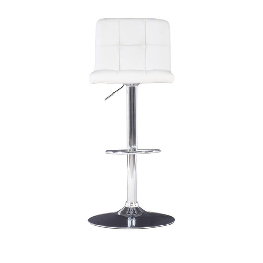 White Quilted Faux Leather & Chrome Adjustable Height Bar Stool