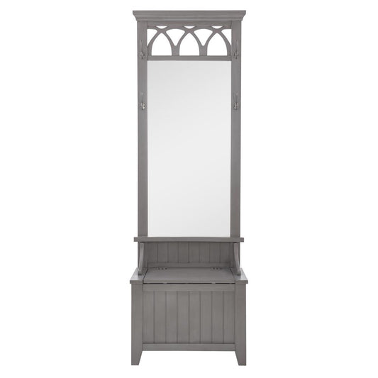 Elliana Entry Way Hall Tree Bench with Mirror Grey