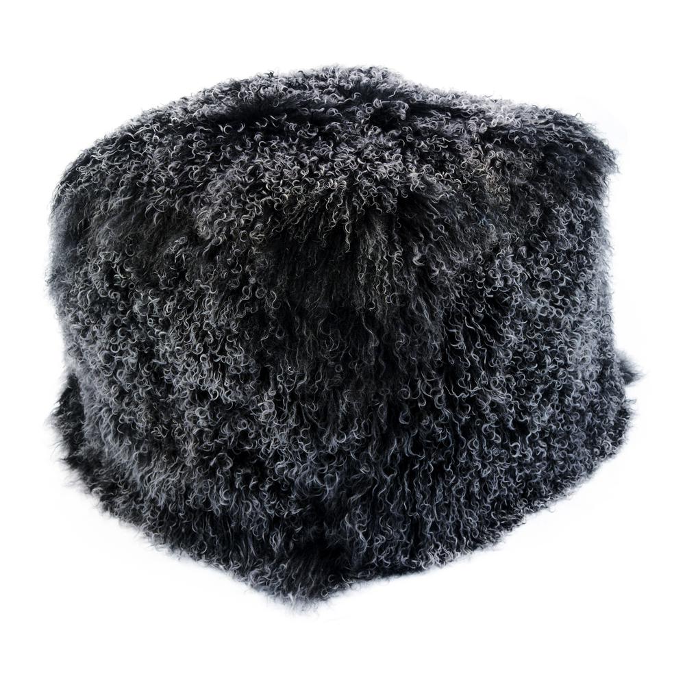 Lamb Fur Pouf Black Snow