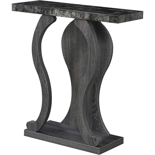 Newport Terry B Console Table with Shelf, Black Faux Marble/Weathered Gy