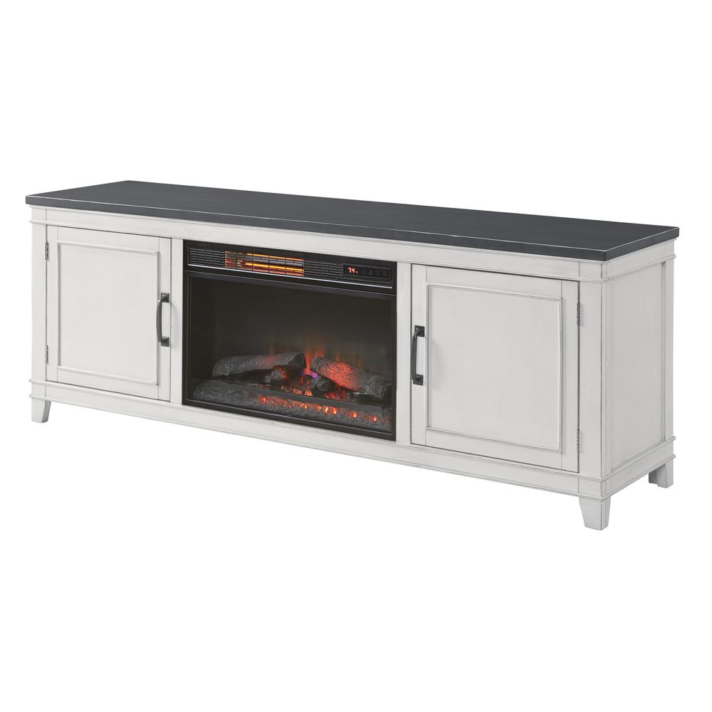 Martin Svensson Home Del Mar 70" TV Stand with Electric Fireplace, White and Grey