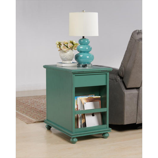 Elegant Chairside Table with Power, Antique Teal