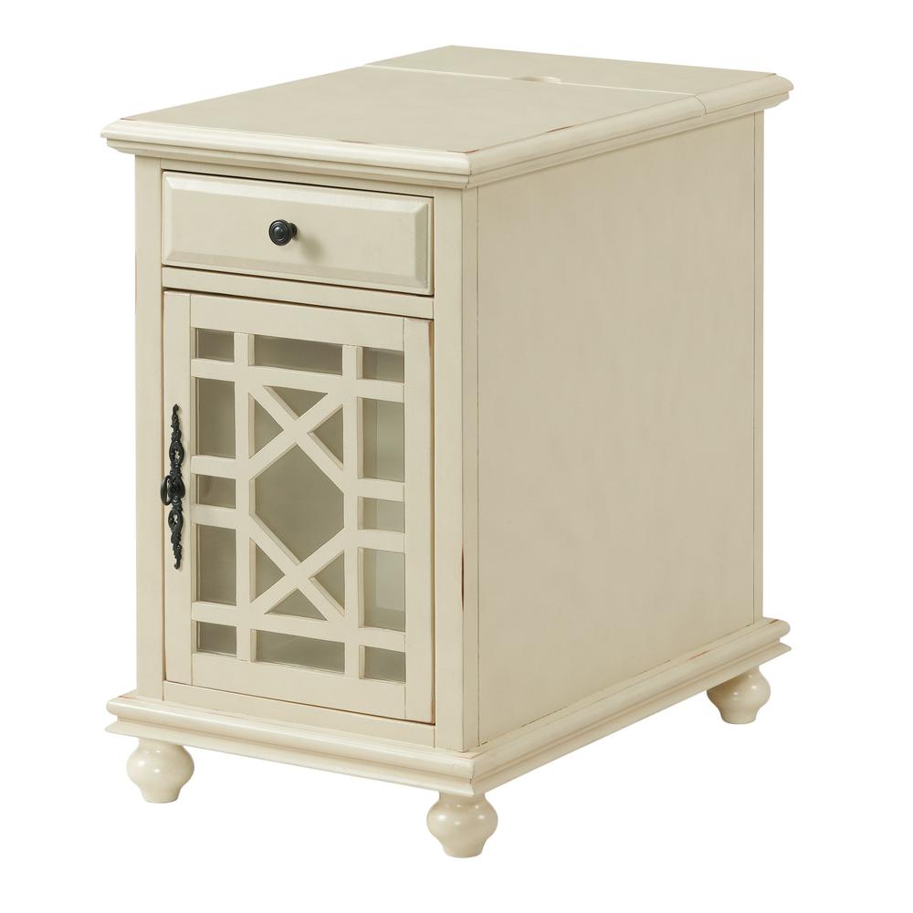 Elegant Chairside Table with Power, Antique White