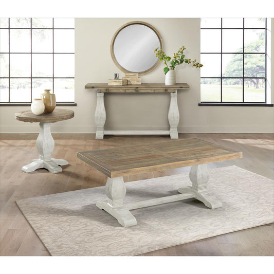 Martin Svensson Home Napa Pedestal Coffee Table, White Stain and Reclaimed Natural