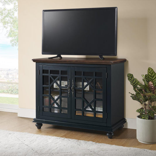 Martin Svensson Home Palisades Small Spaces TV Stand, Blue with Coffee Walnut Top