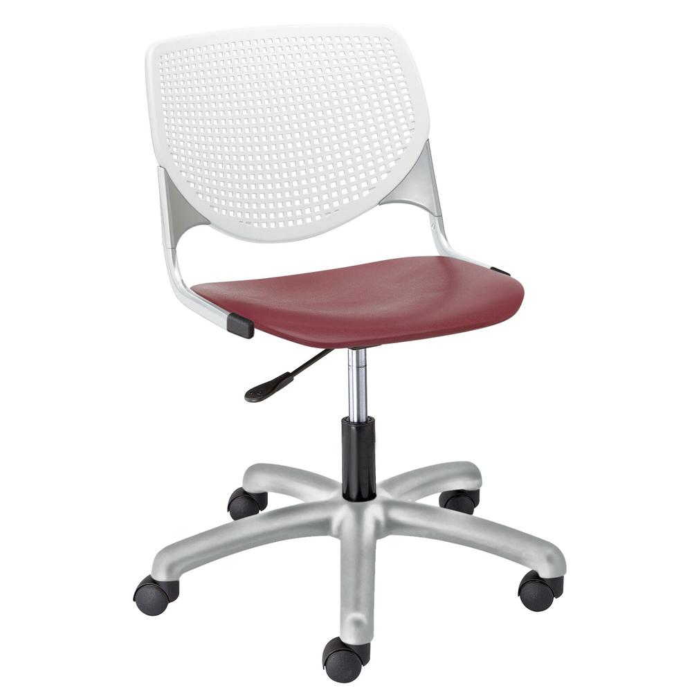 KOOL Poly Task Chair, White Back, Burgundy Seat