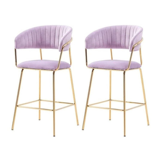 Best Master Furniture Bellai 29" Velvet Bar Stool in Pink (Set of 2)