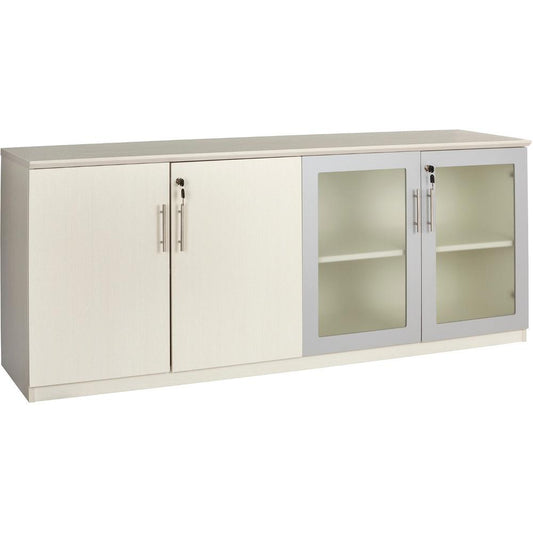 Safco Medina Textured Sea Salt Laminate Unit - 1" Work Surface, 72" x 20"29.5" Return, 0" Table Top, 17.9"1" x 26.4" Door - 4 Door(s) - 4 Shelve(s) - Beveled Edge - Material: Medium Density Fiberboard