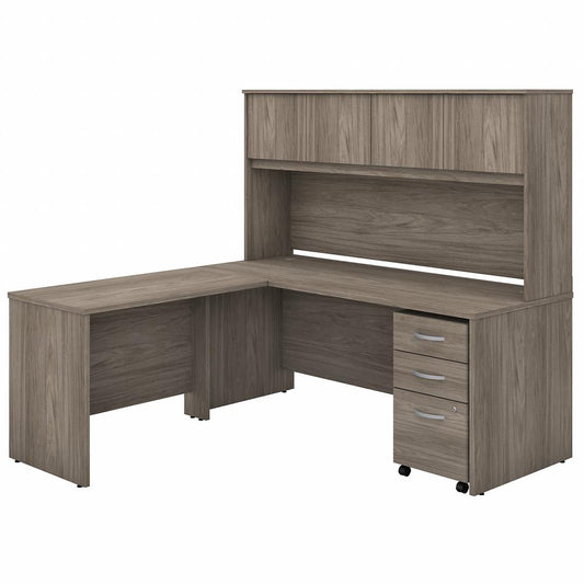 Bush Business Furniture Studio C L Shaped Desk - 71" x 71.1"65.9" - 3 x File, Box Drawer(s) - 4 Door(s) - Finish: Modern Hickory, Thermofused Laminate (TFL)