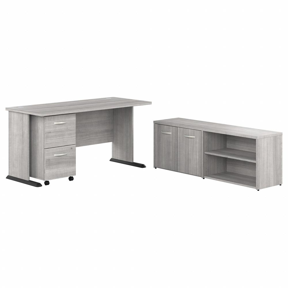 Bush Business Furniture Studio A 60W Computer Desk with Mobile File Cabinet and Low Storage Cabinet - 26.8" x 59.6"29.7" - 2 x File Drawer(s) - 2 Shelve(s) - Finish: Thermoplastic Laminate, Platinum G