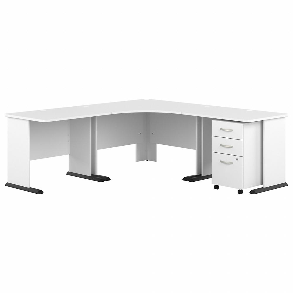 Bush Business Furniture Studio A 83W Large Corner Desk with 3-Drawer Mobile File Cabinet - 82.8" x 82.8"29.7" - 3 x File, Box Drawer(s) - Finish: Thermoplastic Laminate, White