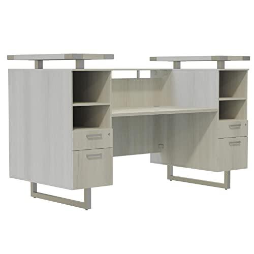 Mirella‚Ñ¢ Reception Desk with Glass Countertop White Ash