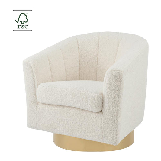 Natasha Faux Shearling Fabric w/ Gold Base Swivel Accent Arm Chair