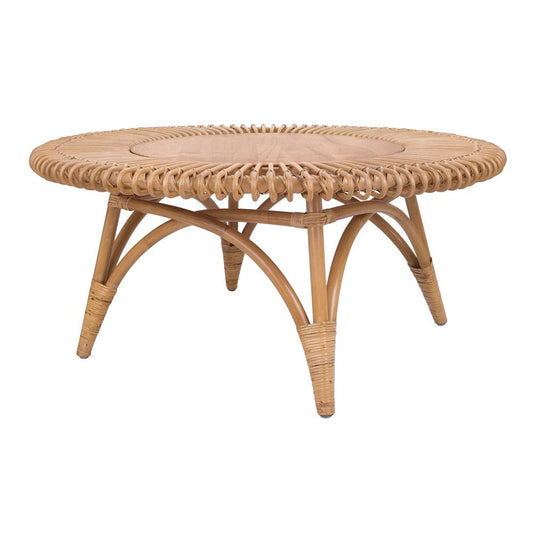 Alani Rattan Round Coffee Table w/ Wood Top