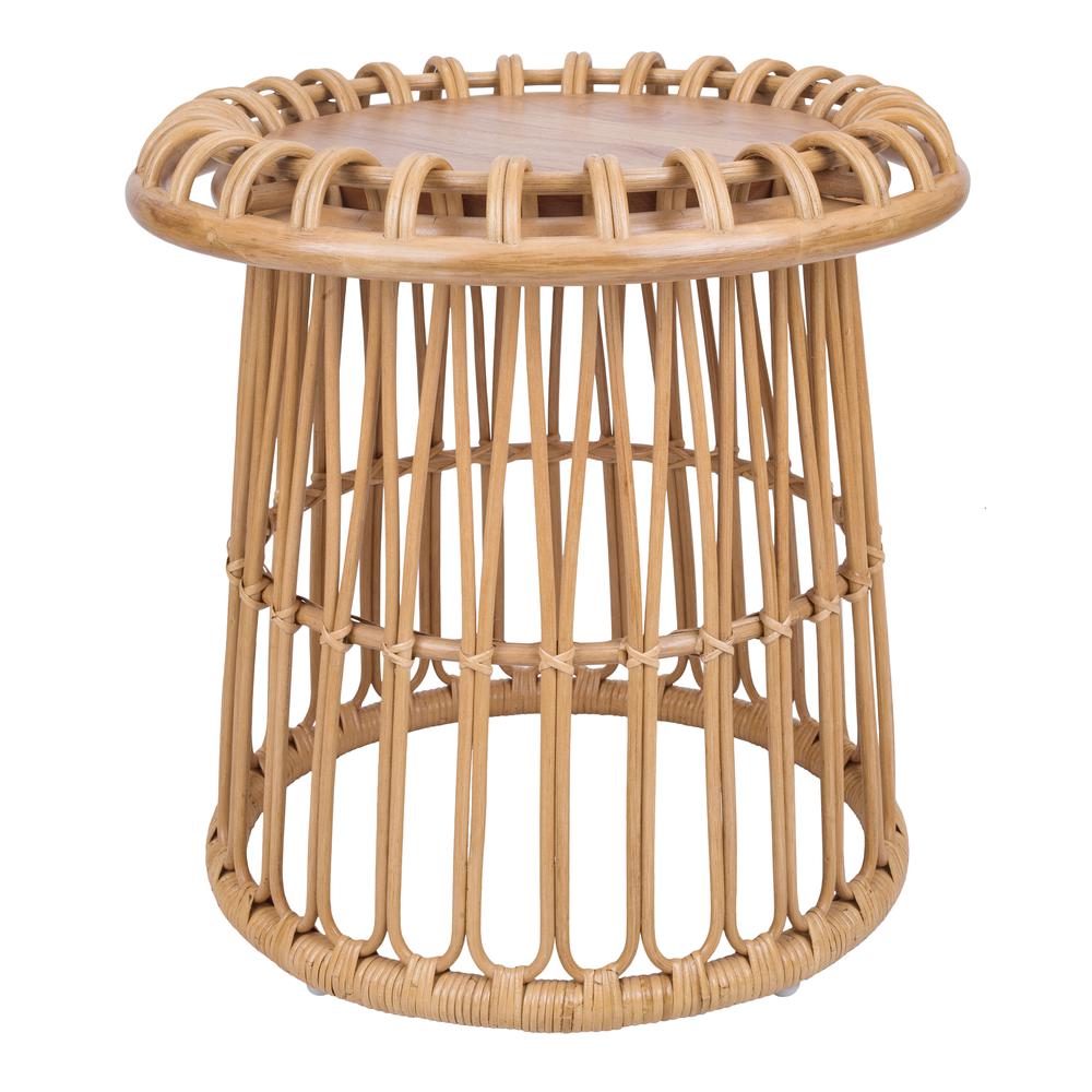 Galia Rattan Round Side/ End Table w/ Wood Top