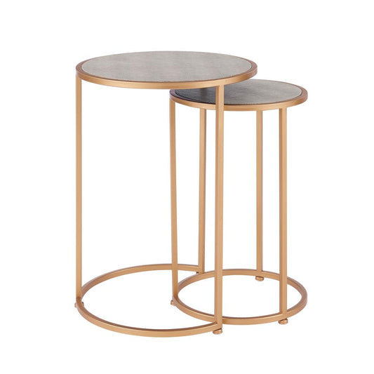 Anza Set of 2 Round Faux Shagreen Nesting End Table