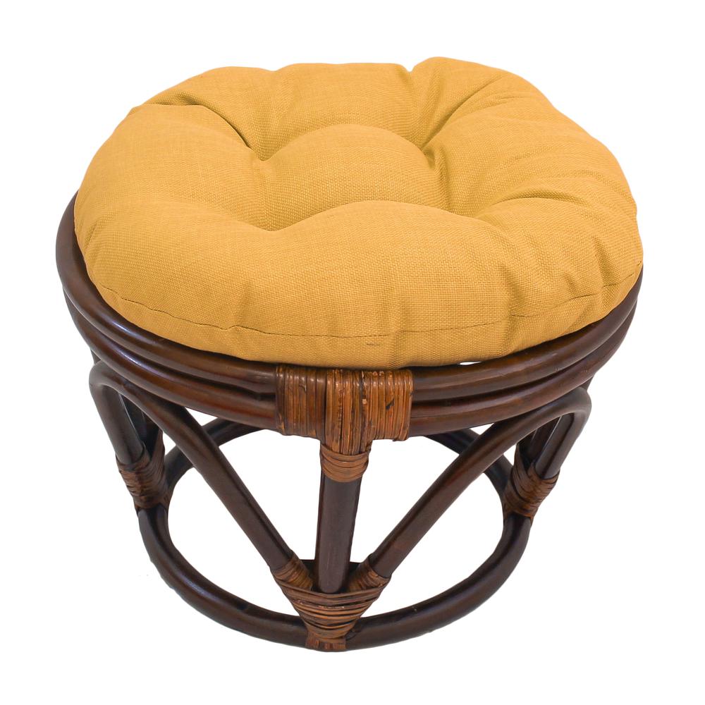 Rattan Ottoman with Outdoor Fabric Cushion, Lemon