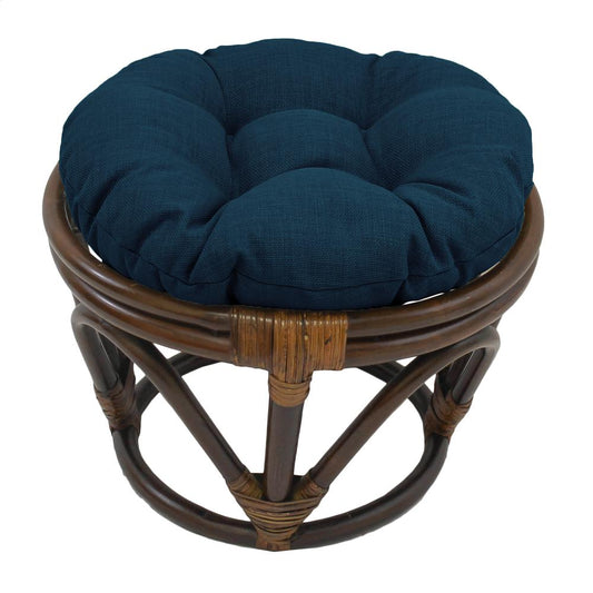 Rattan Ottoman with Outdoor Fabric Cushion, Sea Blue