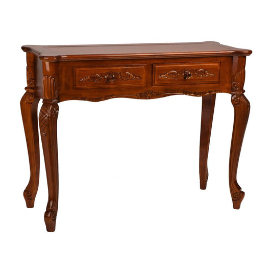 Carved Wood 2 Drawer Queen Anne Hall Table