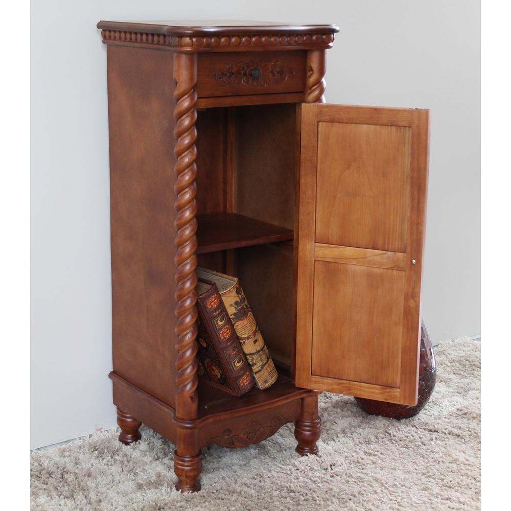 Carved Wood 1 Drawer/1 Door Tall Cabinet