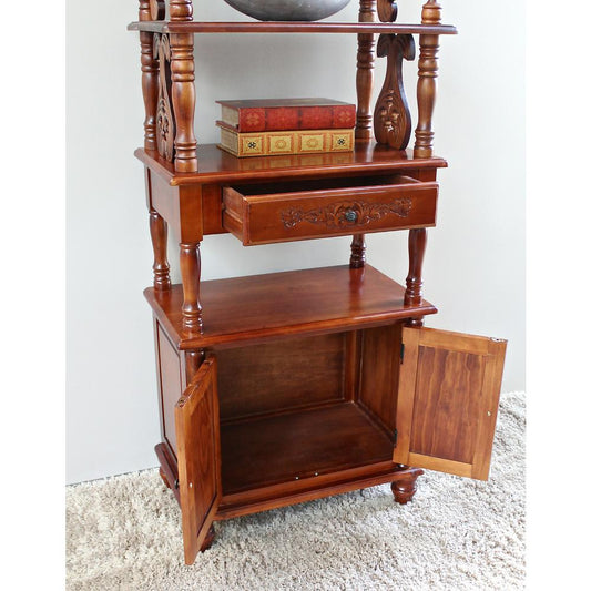 Carved Wood 1 Drawer/2 Door Bookshelf