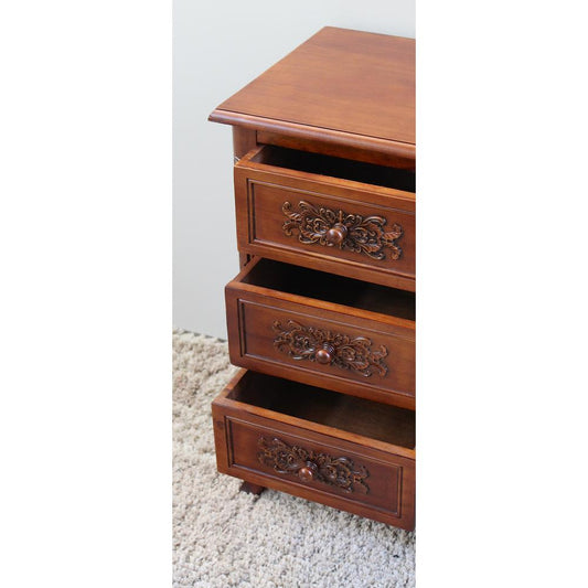 Carved Wood Three Drawer End Table