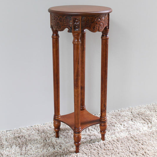 Carved Round Tall Plant Table