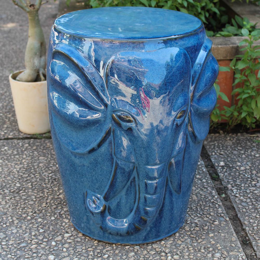 Navy Blue Wild Elephant Drum Ceramic Garden Stool