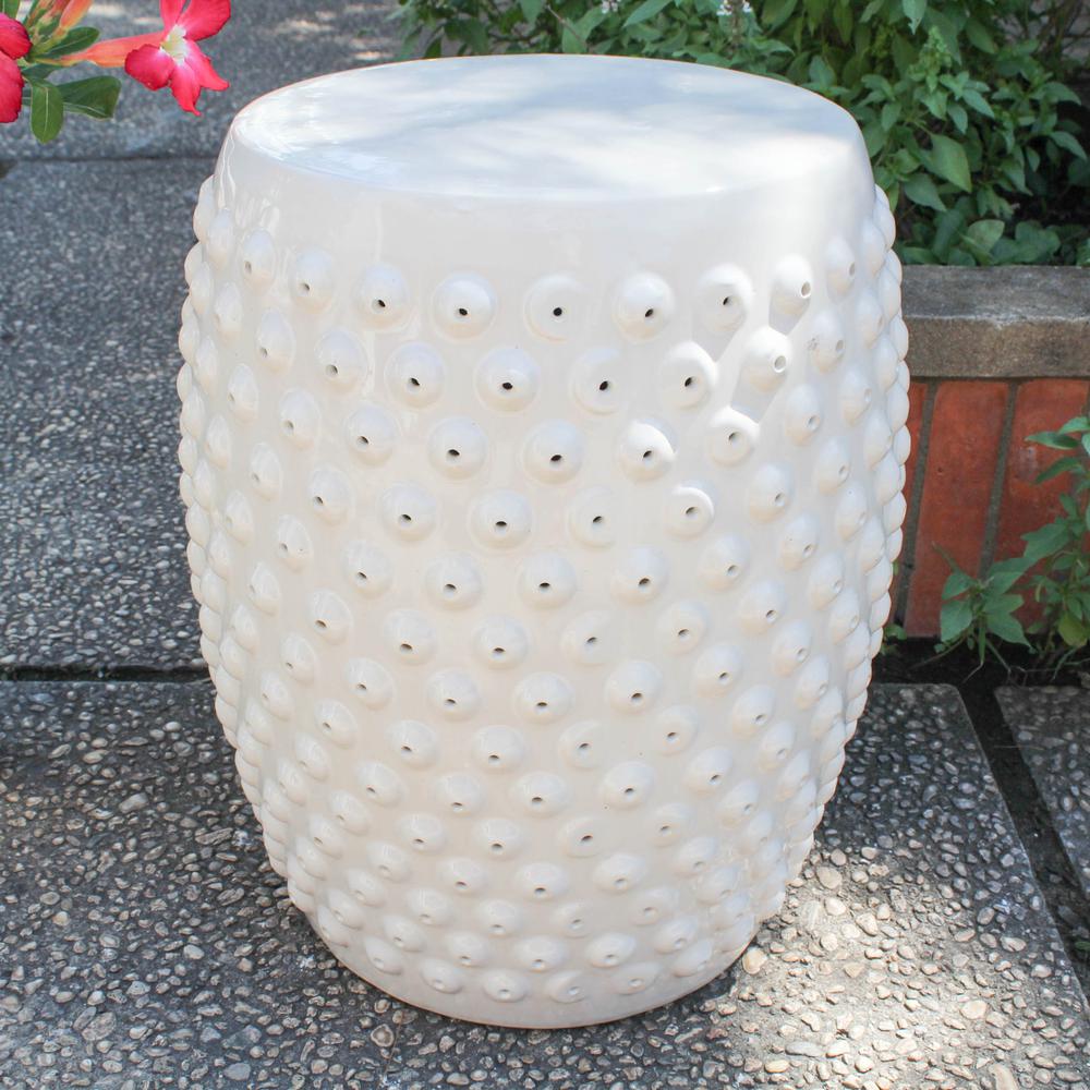 Perforated Antique White Drum Ceramic Garden Stool