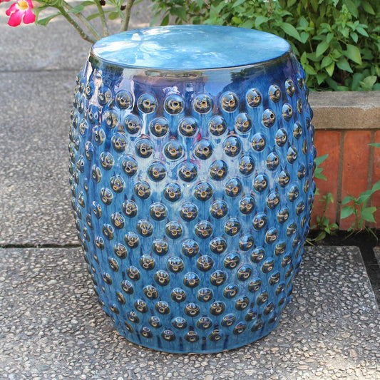 Perforated Navy Blue Drum Ceramic Garden Stool