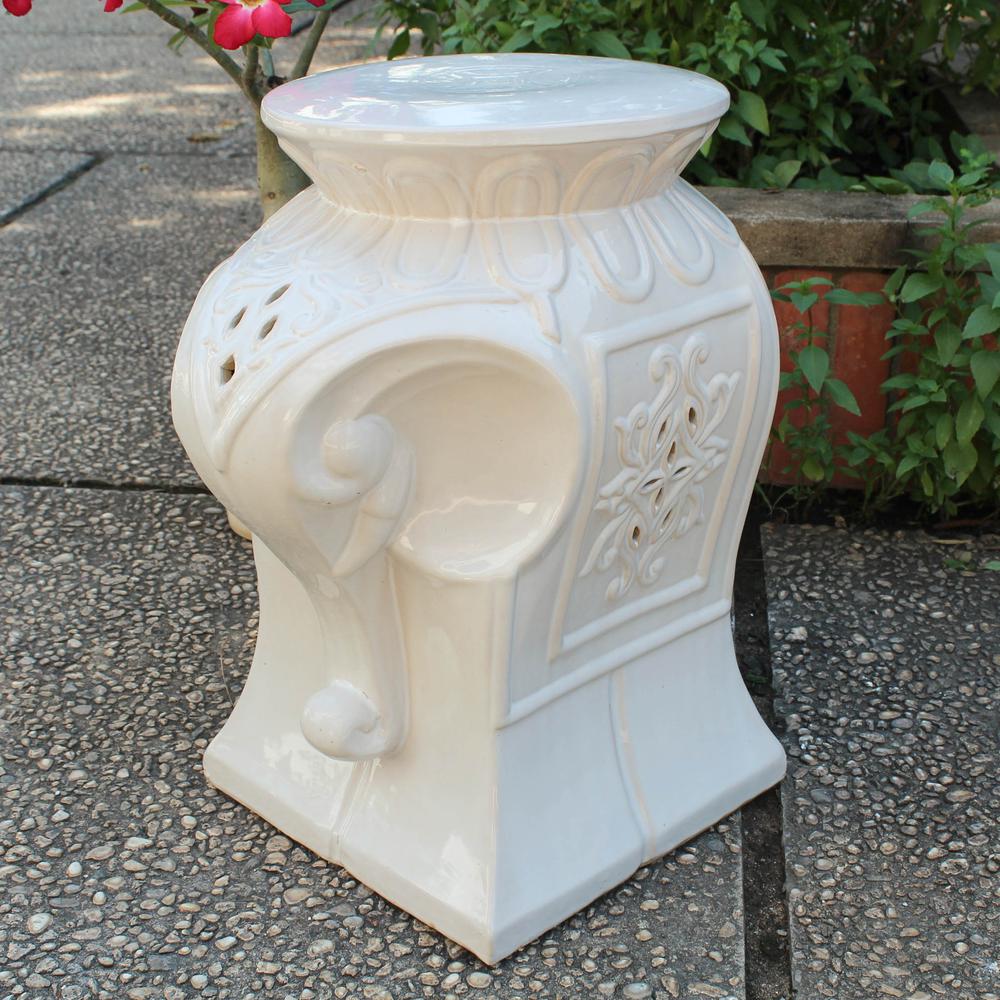 Antique White Contemporary Elephant Ceramic Garden Stool