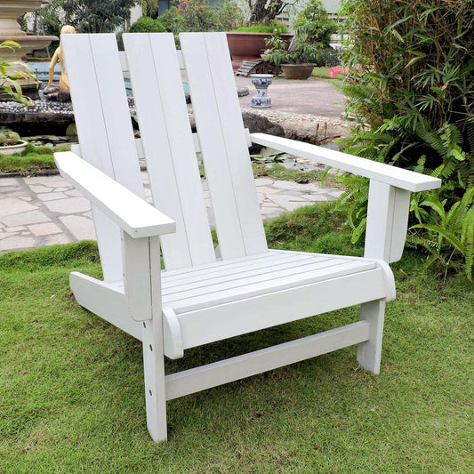 Acacia Large Square Back Adirondack Chair with Antique White Finish