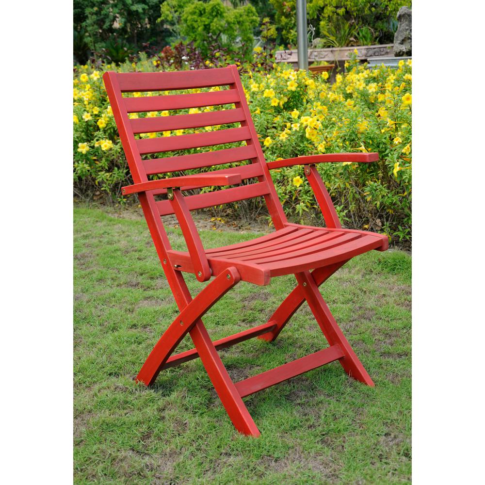 Acacia Folding S/2 Ladder Back Armchair with Barn Red Finish