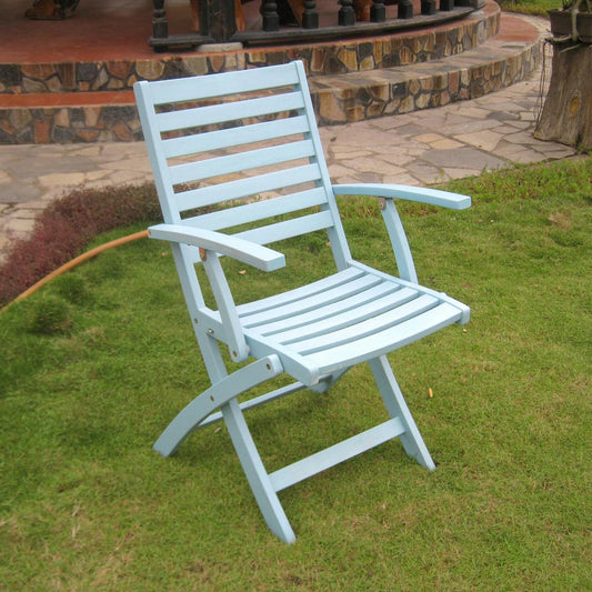 Acacia Folding S/2 Ladder Back Armchair with Sky Blue Finish