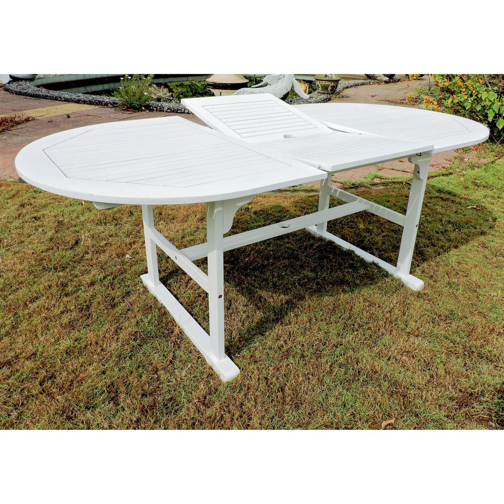 Royal Fiji 59-inch / 79-inch Acacia Oval Extendable Dining Table w/Fold Out Leaf, Antique White