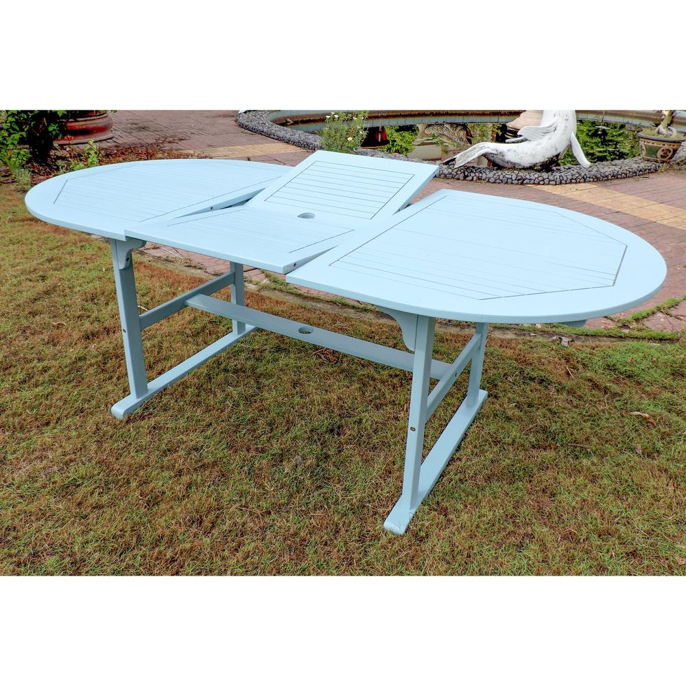 Royal Fiji 59-inch / 79-inch Acacia Oval Extendable Dining Table w/Fold Out Leaf, Sky Blue