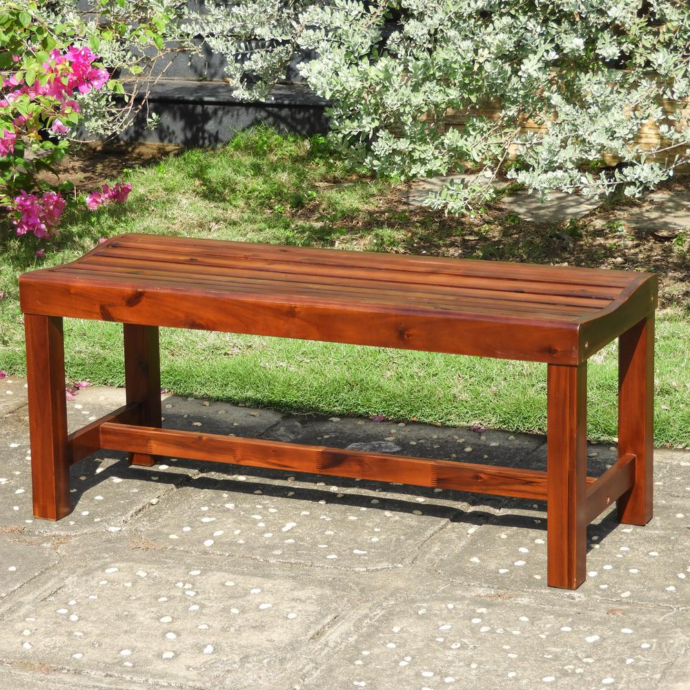 Highland Acacia Americana 55-inch Backless Bench with Contoured Seat