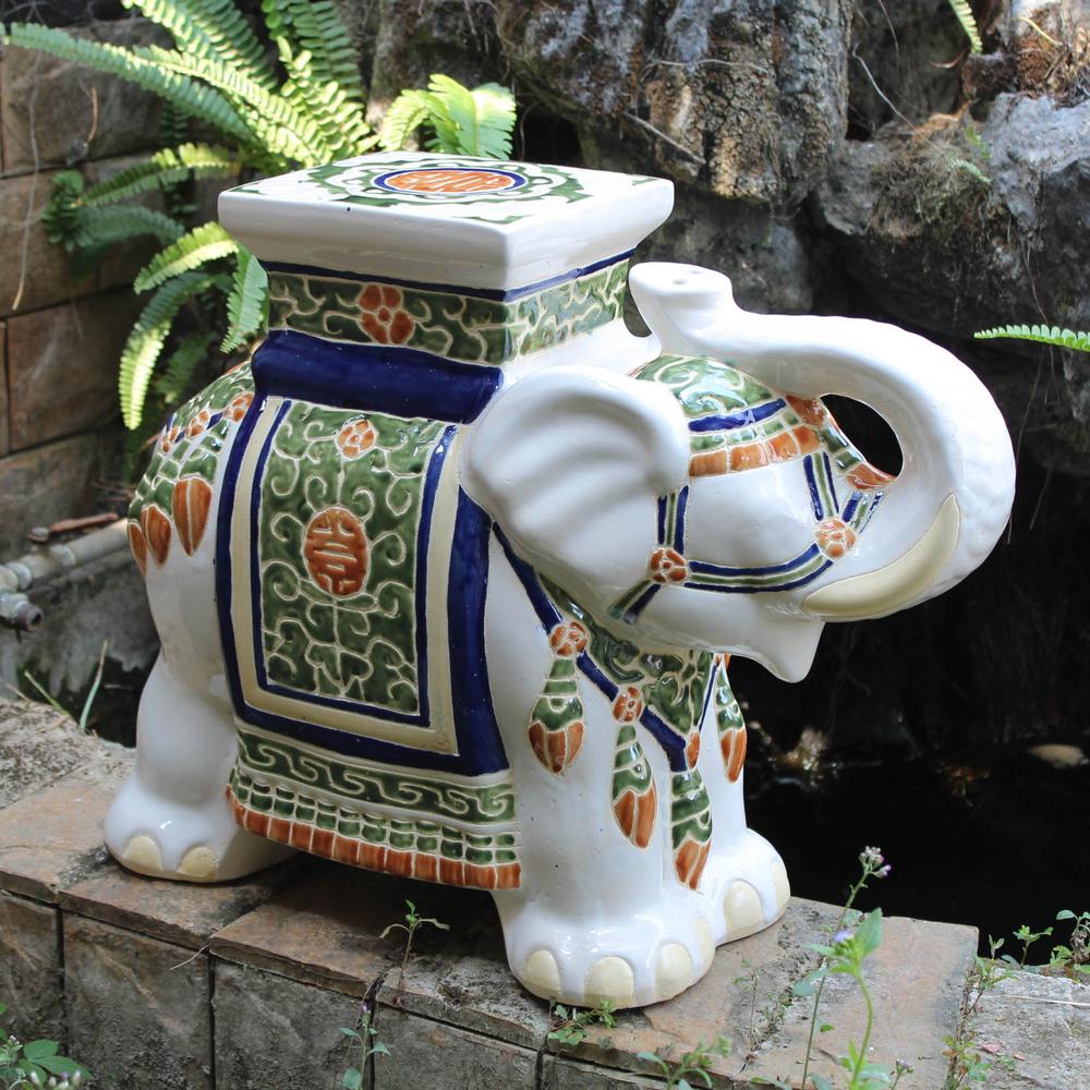 Large Porcelain Elephant Stool- White