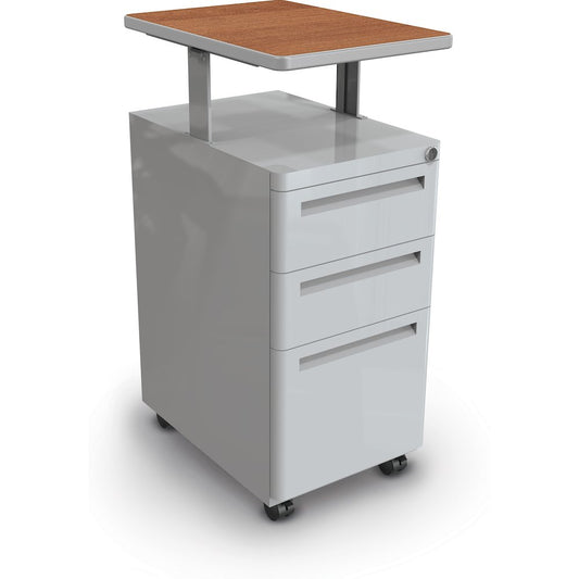 MTD Height Adjustable File Cabinet  Amber Cherry Top, Platinum Edge