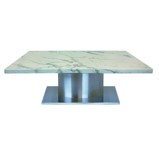 COFFEE TABLE WITH WHITE MARBLE TOP AND STAINLESS STEEL BASE