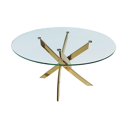 48" ROUND DINING TABLE W/ GLASS TOP AND GOLD LEGS