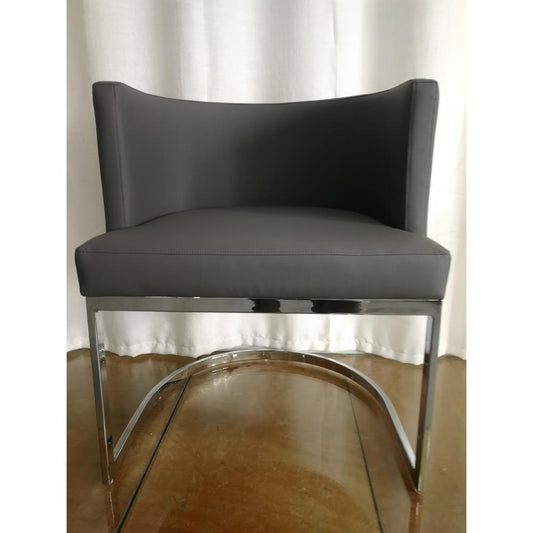 Wingback Dining chair in gray  PU seat, chrome base