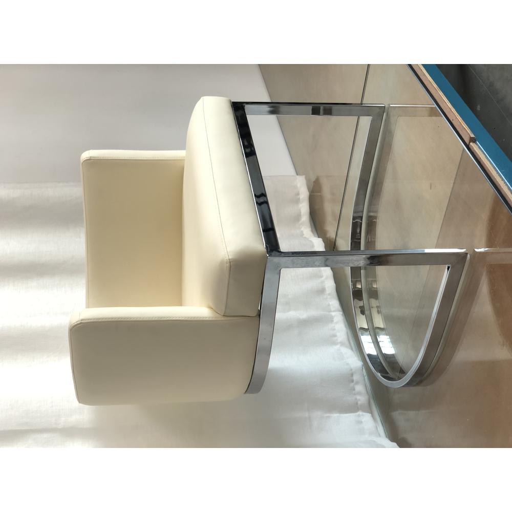 Wingback Dining chair in white PU seat, chrome base