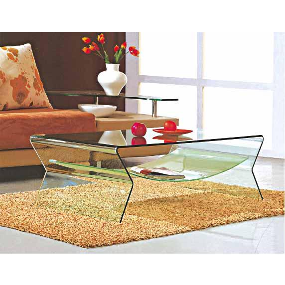 Bent Glass Coffee Table W/ Frosted Shelf, Clear, 47"X20.5"X1