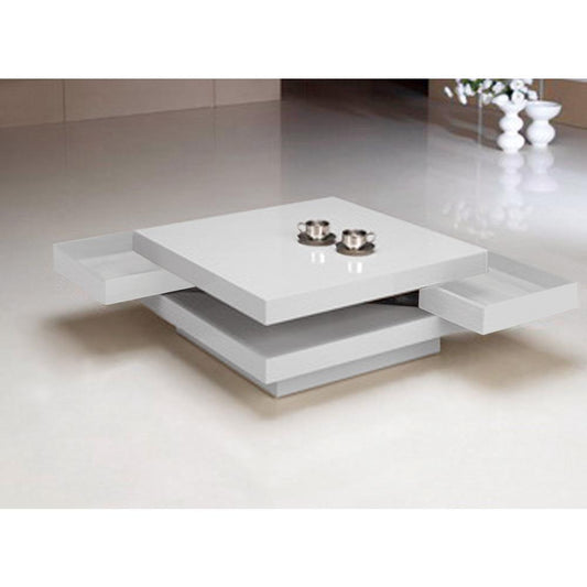 WHITE LACQUER COFFEE TABLE WITH TWO WHITE DRAWERS