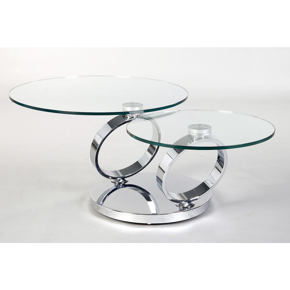 MOTION COFFEE TABLE W/ CHROME BASE, 31.5"-53"x31.5"x17"H