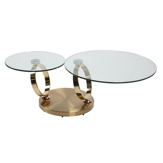 MOTION COFFEE TABLE W/ GOLD BASE, 31.5"-53"x31.5"x17"H