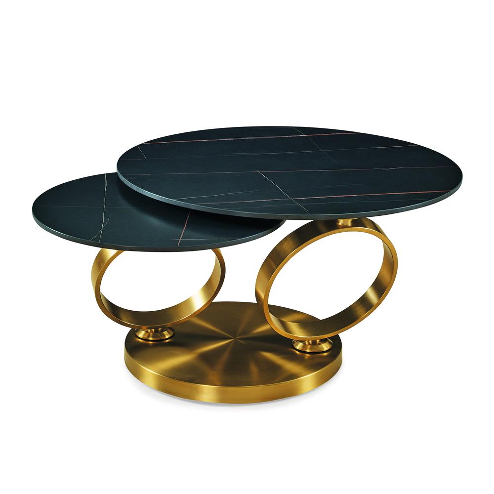 motion black ceramic top coffee table with brushed gold base