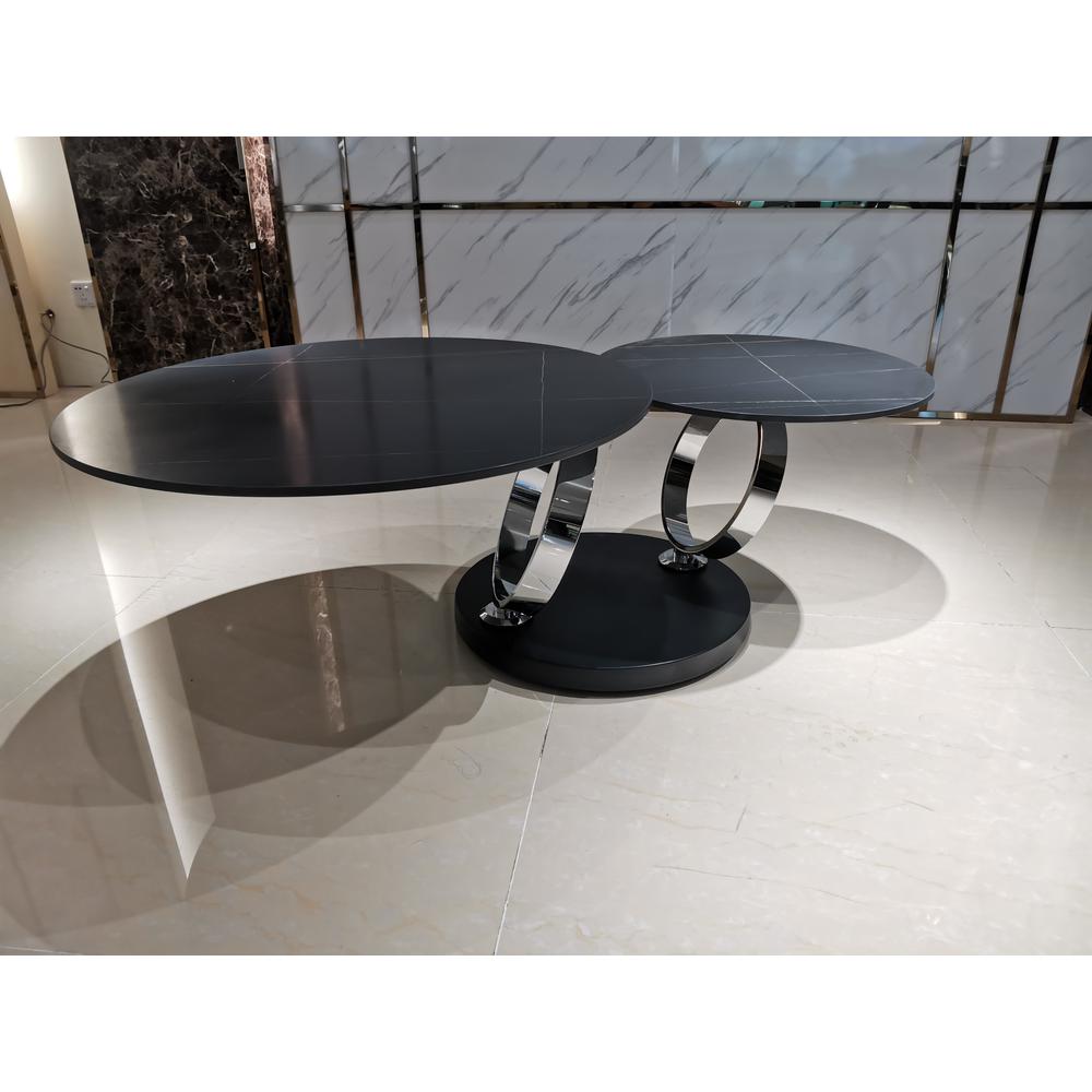 motion black ceramic top coffee table with stainless steel